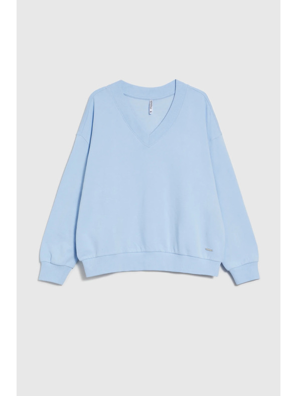 Moodo Блуза с V-образно деколте светлосиня Moodo