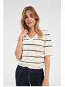 Moodo Блуза на райета с къси ръкави в цвят екрю Moodo