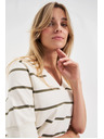 Moodo Блуза на райета с къси ръкави в цвят екрю Moodo