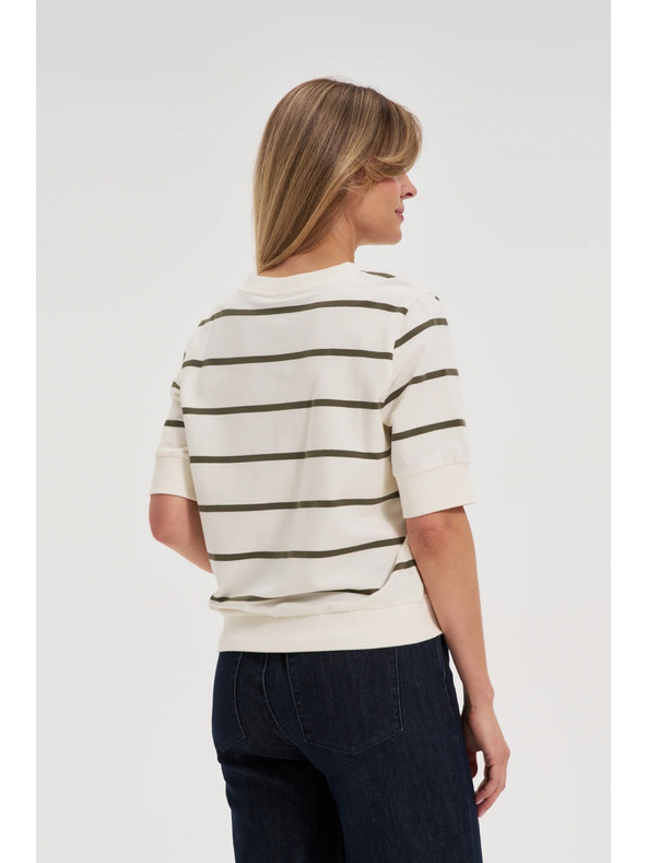 Moodo Блуза на райета с къси ръкави в цвят екрю Moodo