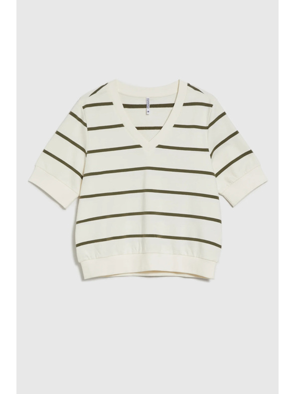 Moodo Блуза на райета с къси ръкави в цвят екрю Moodo