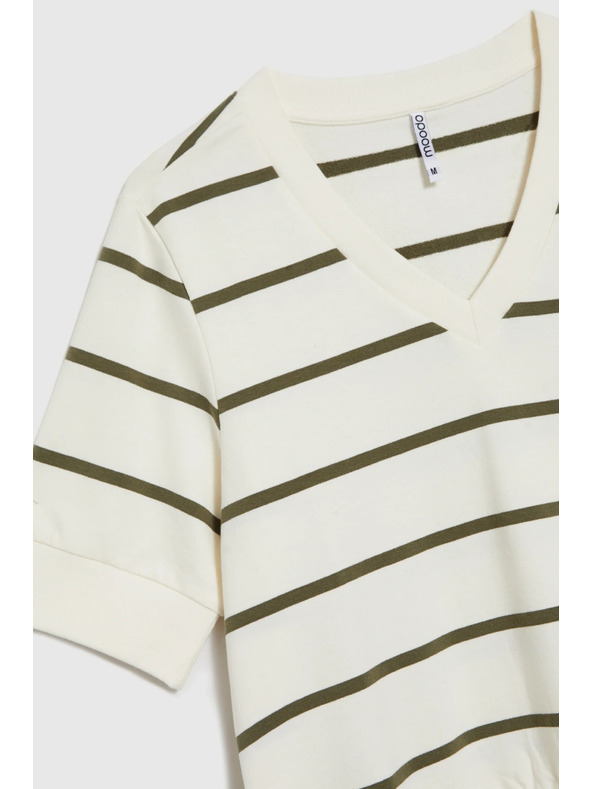 Moodo Блуза на райета с къси ръкави в цвят екрю Moodo