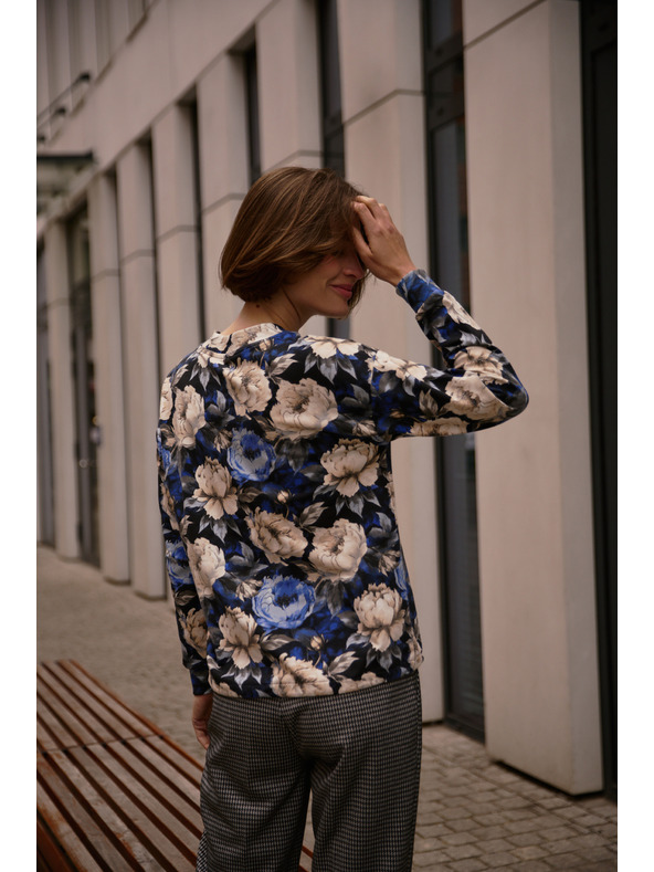 Moodo Цветна суитшърт с V-образно деколте черна Moodo