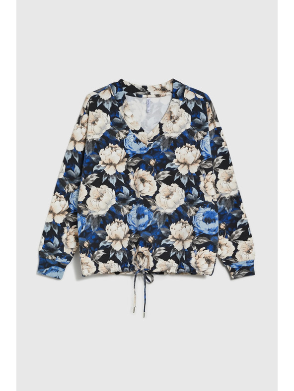 Moodo Цветна суитшърт с V-образно деколте черна Moodo