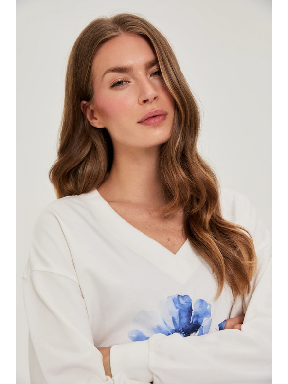 Moodo Пуловер с щампа бял Moodo