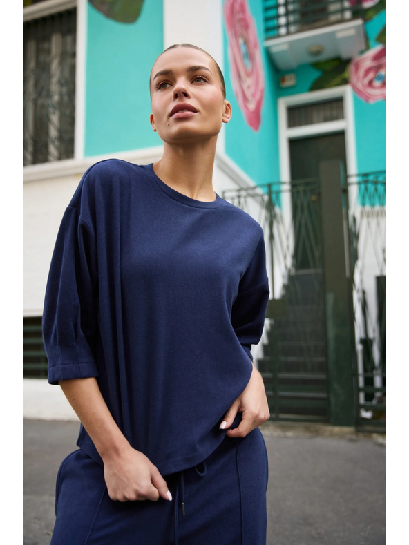 Moodo Суитшърт с къси ръкави тъмносин Moodo