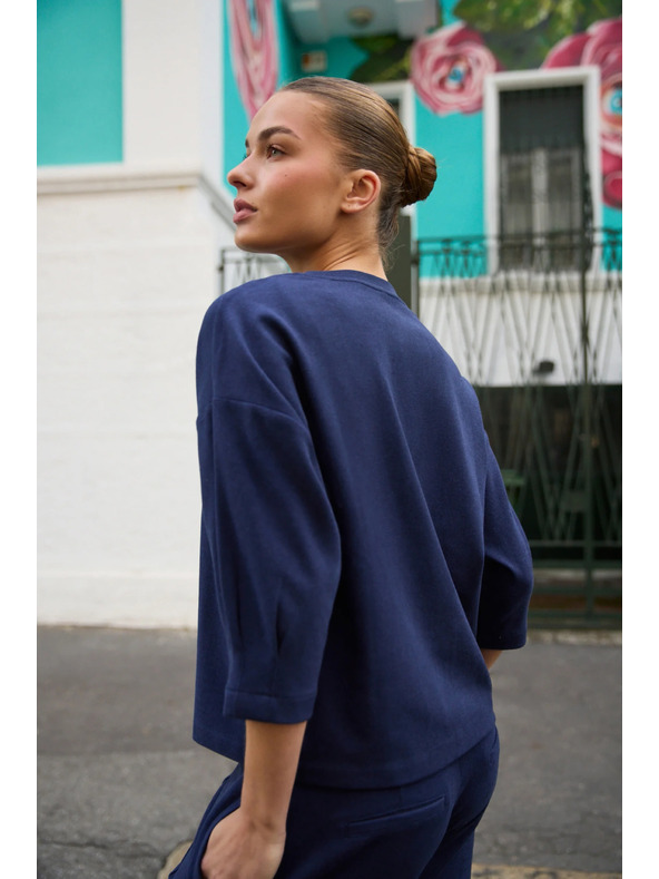 Moodo Суитшърт с къси ръкави тъмносин Moodo