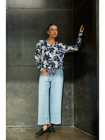 Moodo Цветна суитшърт с V-образно деколте бяла Moodo