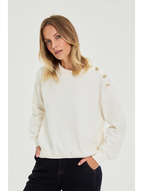 Moodo Суитшърт с декоративни копчета екрю Moodo