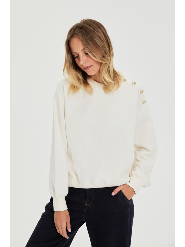 Moodo Суитшърт с декоративни копчета екрю Moodo