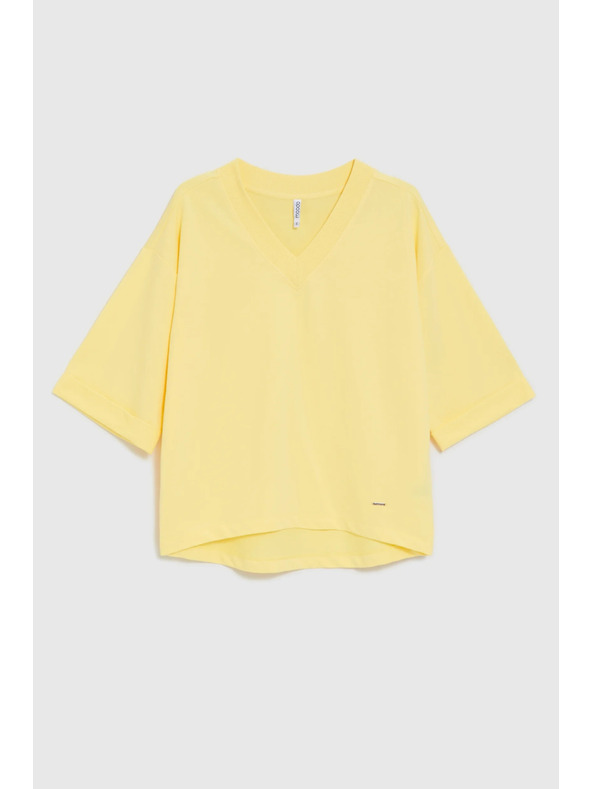 Moodo Блуза с V-образно деколте жълта Moodo