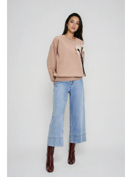 Moodo Пуловер с цвете бежов Moodo