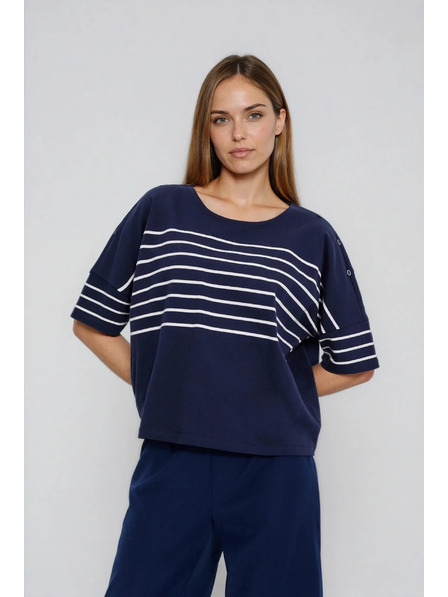 Moodo Раирана суитшърт тъмносиня Moodo