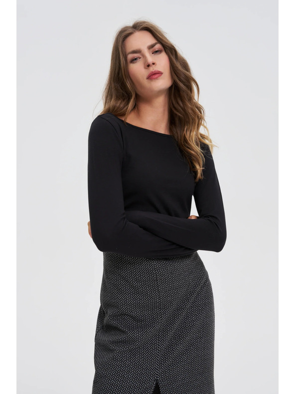 Moodo Прилепнала черна блуза с дълъг ръкав Moodo