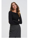 Moodo Прилепнала черна блуза с дълъг ръкав Moodo