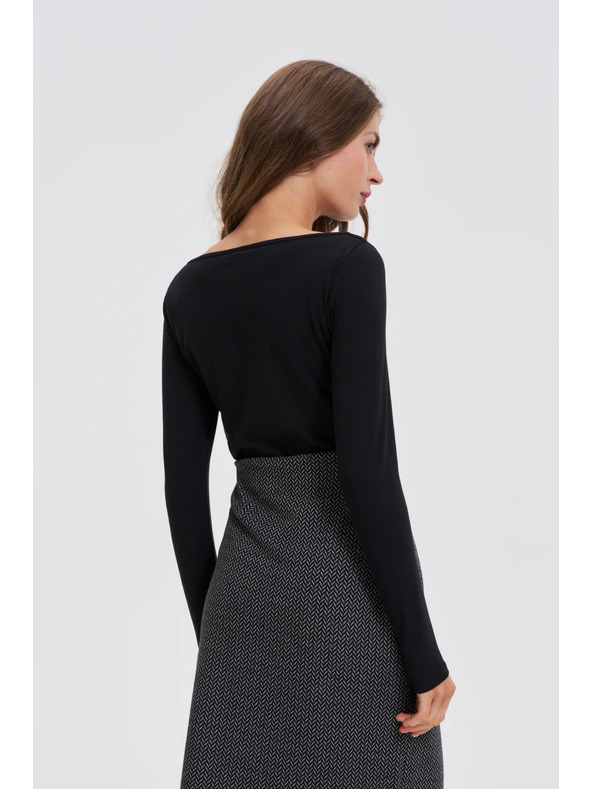 Moodo Прилепнала черна блуза с дълъг ръкав Moodo