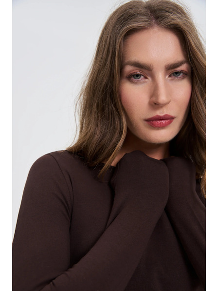 Moodo Прилепнала кафява блуза с дълъг ръкав Moodo