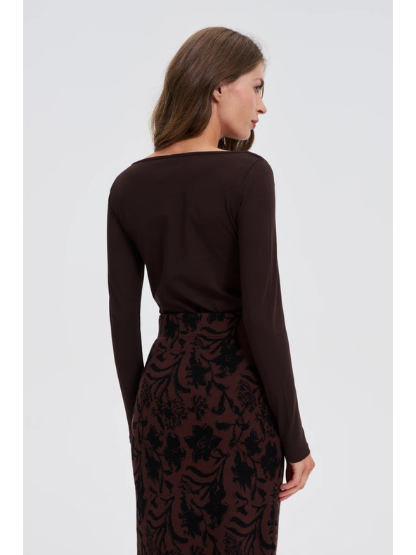 Moodo Прилепнала кафява блуза с дълъг ръкав Moodo