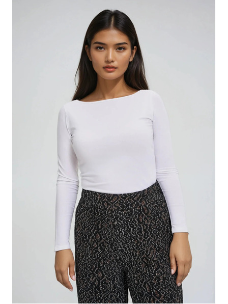 Moodo Прилепнала бяла блуза с дълъг ръкав Moodo