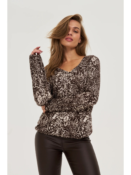 Moodo Блуза с V-образно деколте кафява Moodo