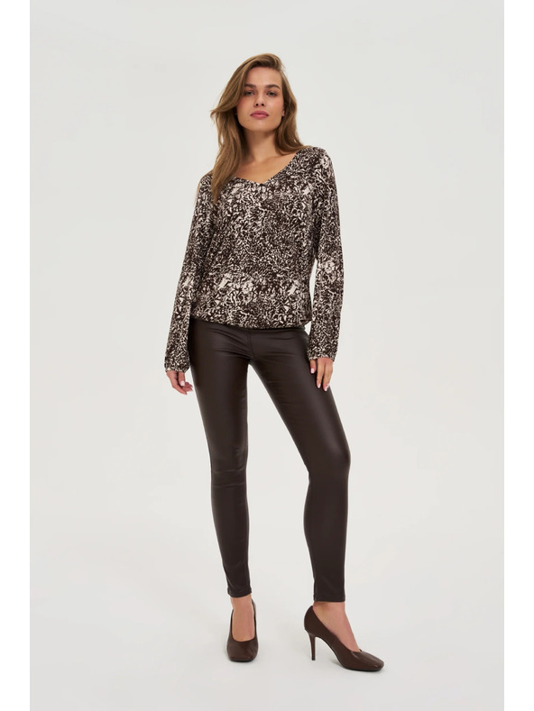 Moodo Блуза с V-образно деколте кафява Moodo