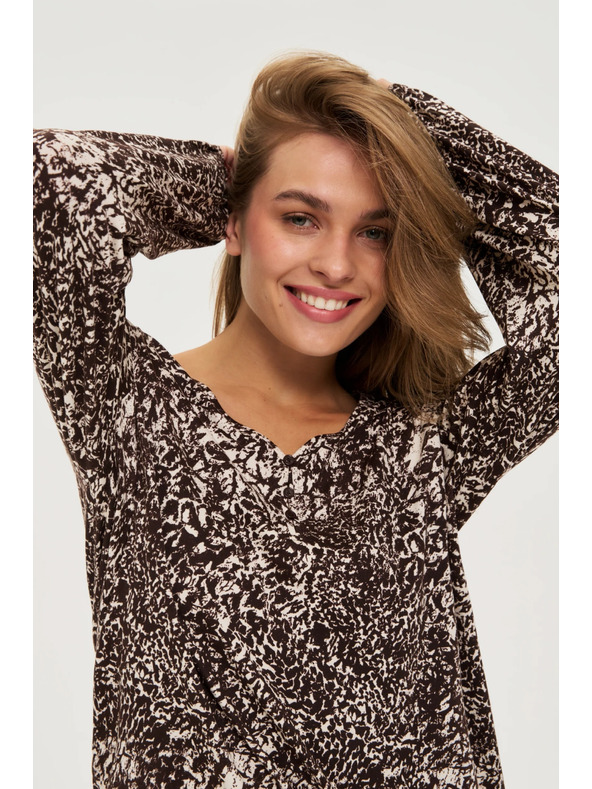 Moodo Блуза с V-образно деколте кафява Moodo