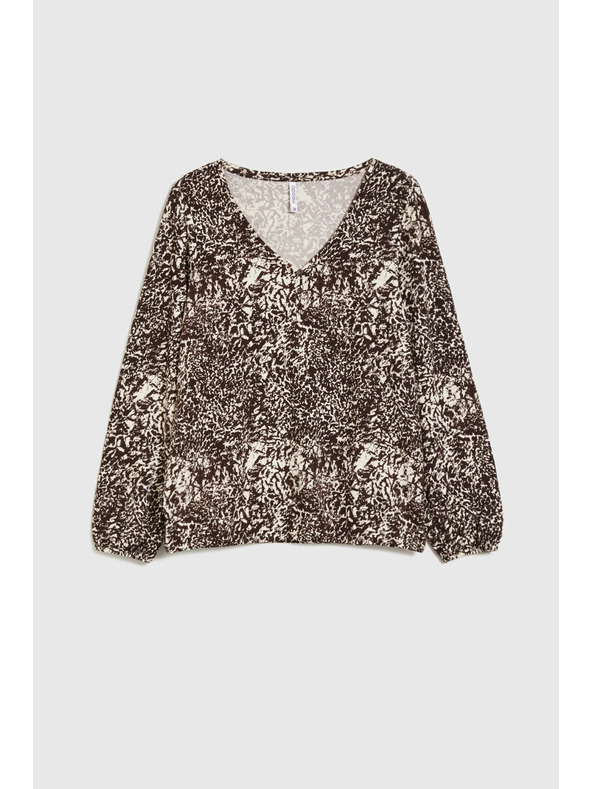 Moodo Блуза с V-образно деколте кафява Moodo