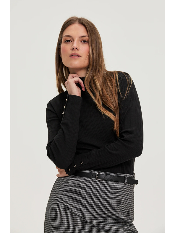 Moodo Памучна поло блуза черна Moodo