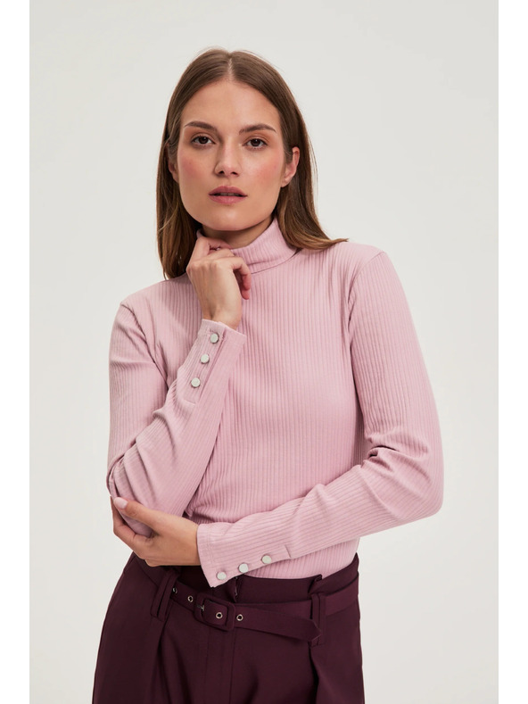 Moodo Памучна поло блуза розова Moodo