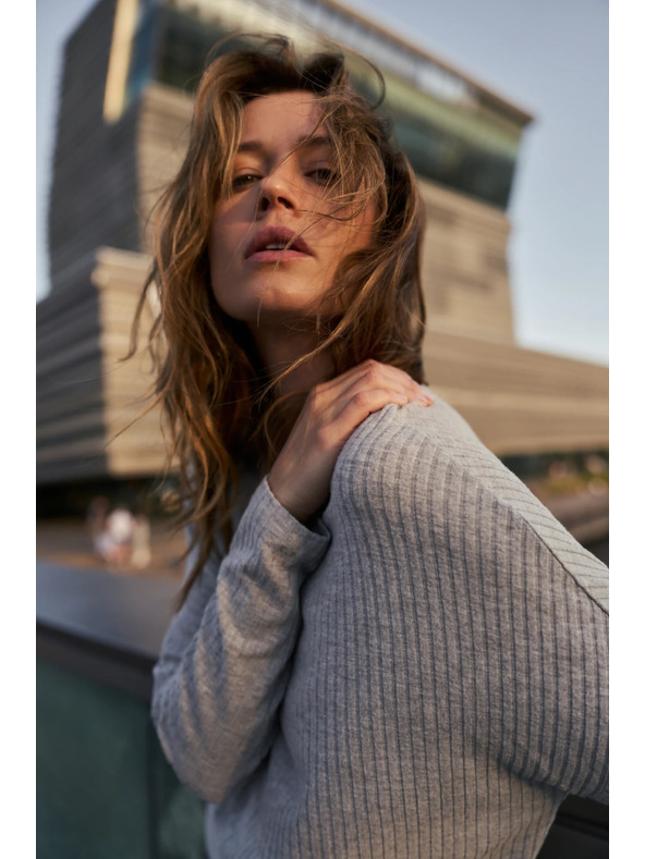 Moodo Ребрана блуза с дълги ръкави сива Moodo