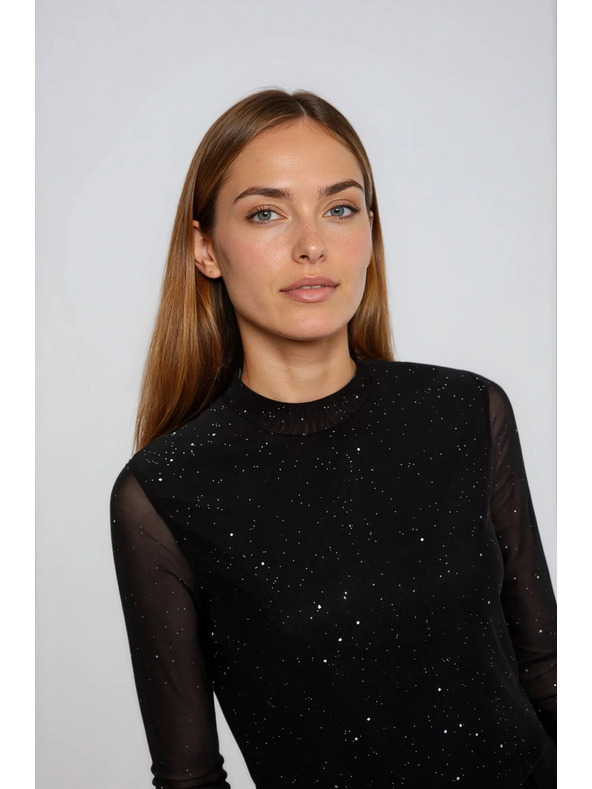 Moodo Черна блуза с прозрачни ръкави Moodo