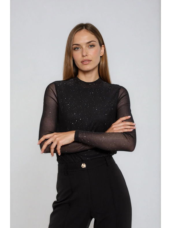 Moodo Черна блуза с прозрачни ръкави Moodo