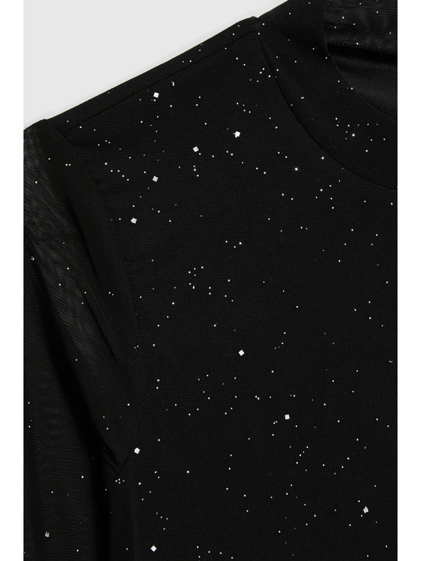 Moodo Черна блуза с прозрачни ръкави Moodo