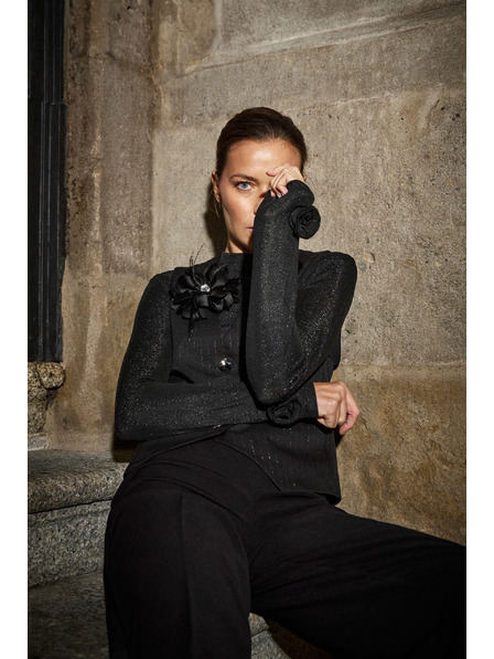 Moodo Black Blouse with Decorative Sleeves Moodo