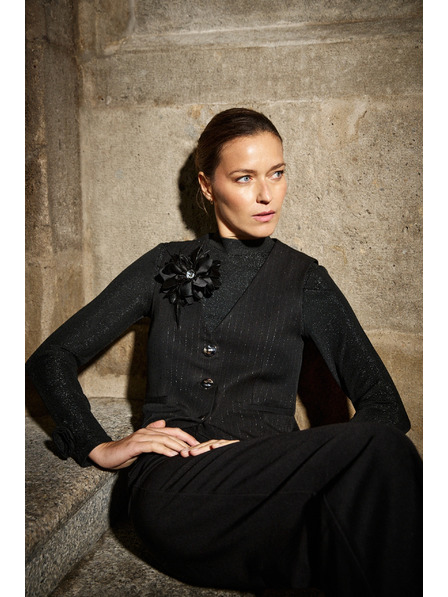 Moodo Black Blouse with Decorative Sleeves Moodo