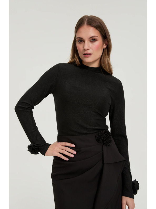 Moodo Черна блуза с декоративни ръкави Moodo
