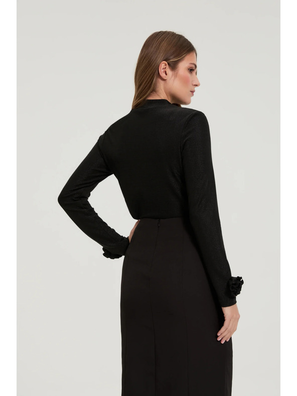 Moodo Черна блуза с декоративни ръкави Moodo