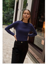 Moodo Памучна блуза с дълги ръкави тъмносиня Moodo
