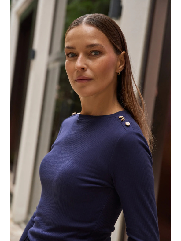 Moodo Памучна блуза с дълги ръкави тъмносиня Moodo