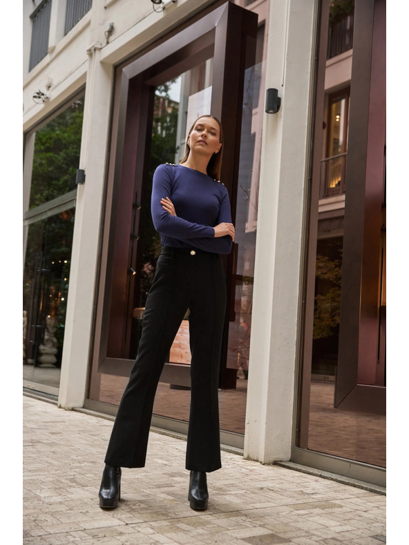 Moodo Памучна блуза с дълги ръкави тъмносиня Moodo