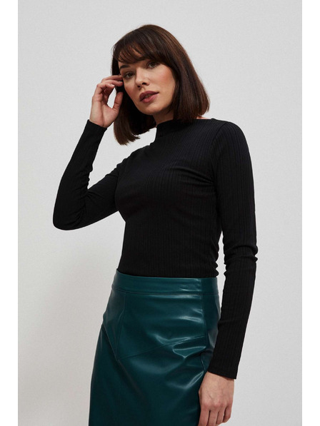 Moodo Fitted Black Ribbed Long Sleeve Blouse Moodo