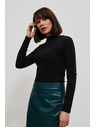 Moodo Прилепнала черна ребрана блуза с дълъг ръкав Moodo
