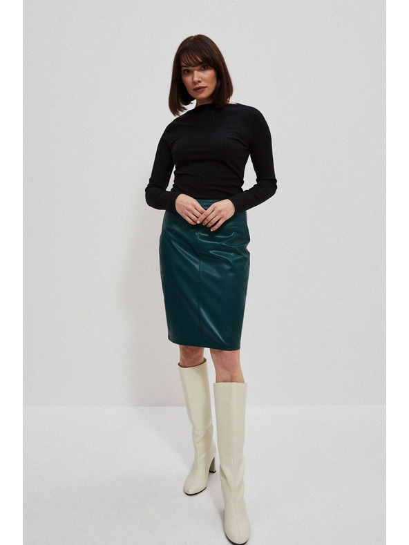 Moodo Прилепнала черна ребрана блуза с дълъг ръкав Moodo