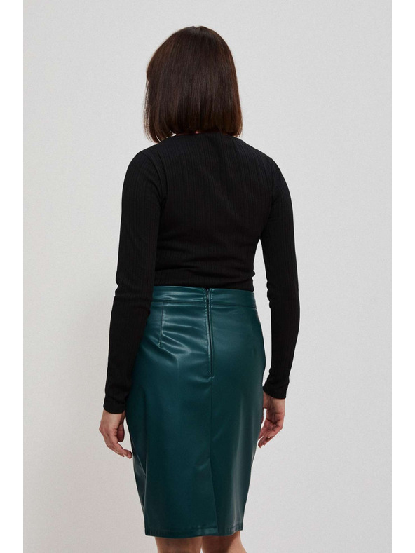 Moodo Прилепнала черна ребрана блуза с дълъг ръкав Moodo