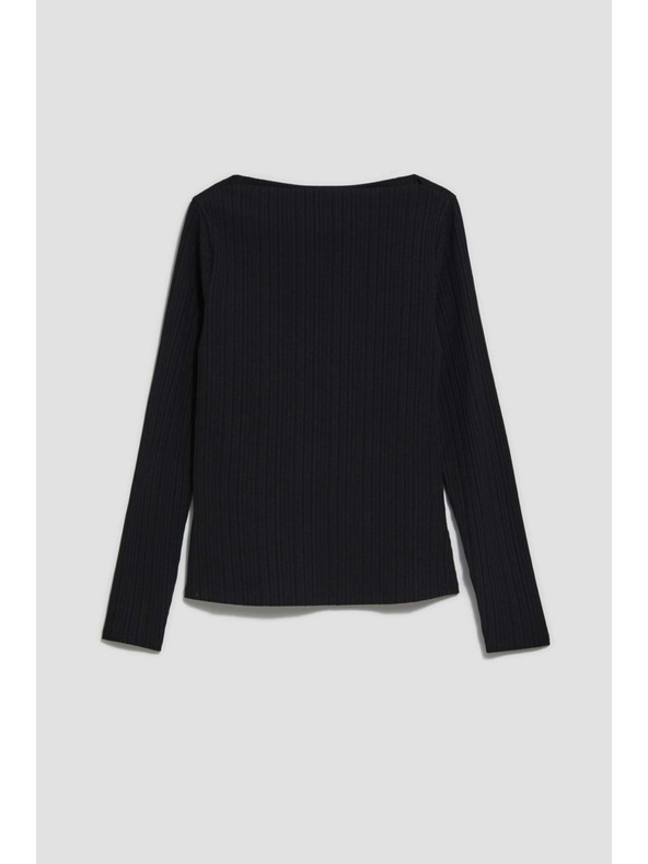 Moodo Прилепнала черна ребрана блуза с дълъг ръкав Moodo