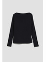 Moodo Прилепнала черна ребрана блуза с дълъг ръкав Moodo