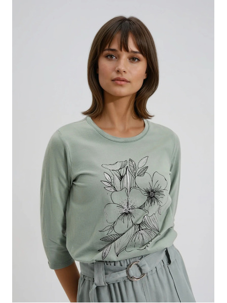 Moodo Блуза с флорален принт в маслинено Moodo