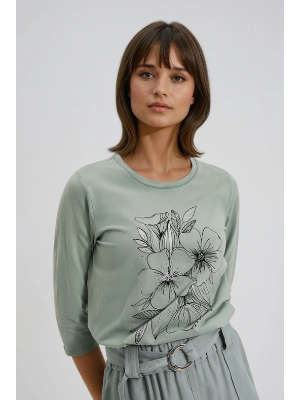 Moodo Блуза с флорален принт в маслинено Moodo