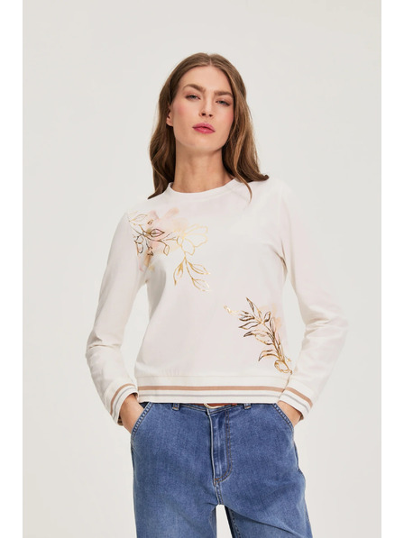 Moodo Памучна блуза с принт в бяло Moodo