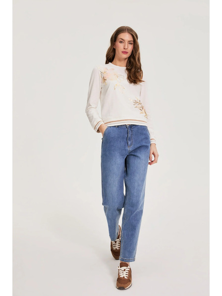 Moodo Памучна блуза с принт в бяло Moodo